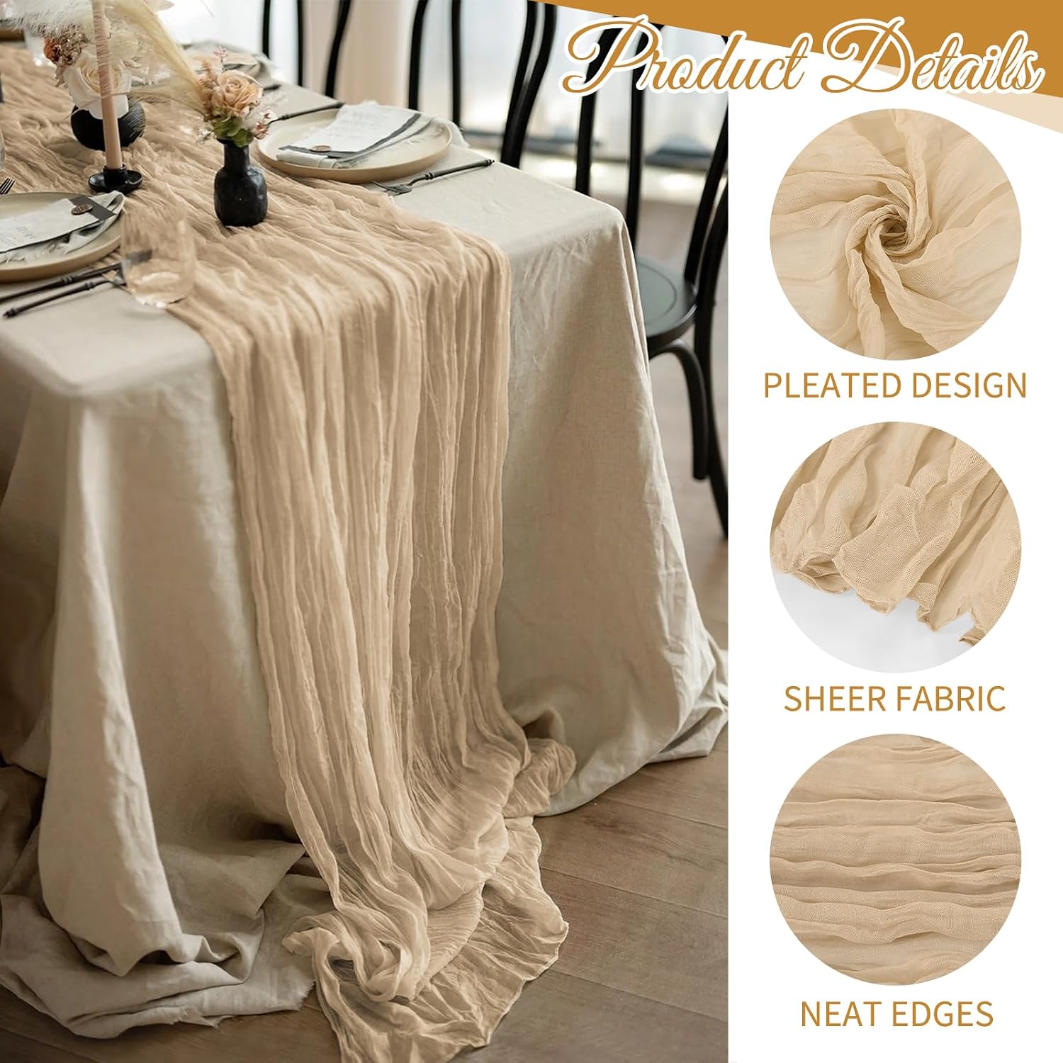 Beige Cheesecloth Table Runner - Home Office News 评论和价格