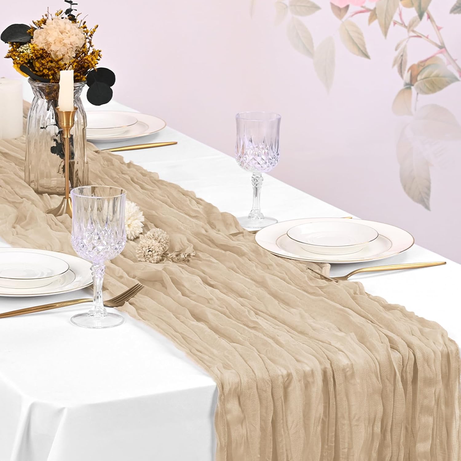 Beige Cheesecloth Table Runner - Home Office News 评论和价格