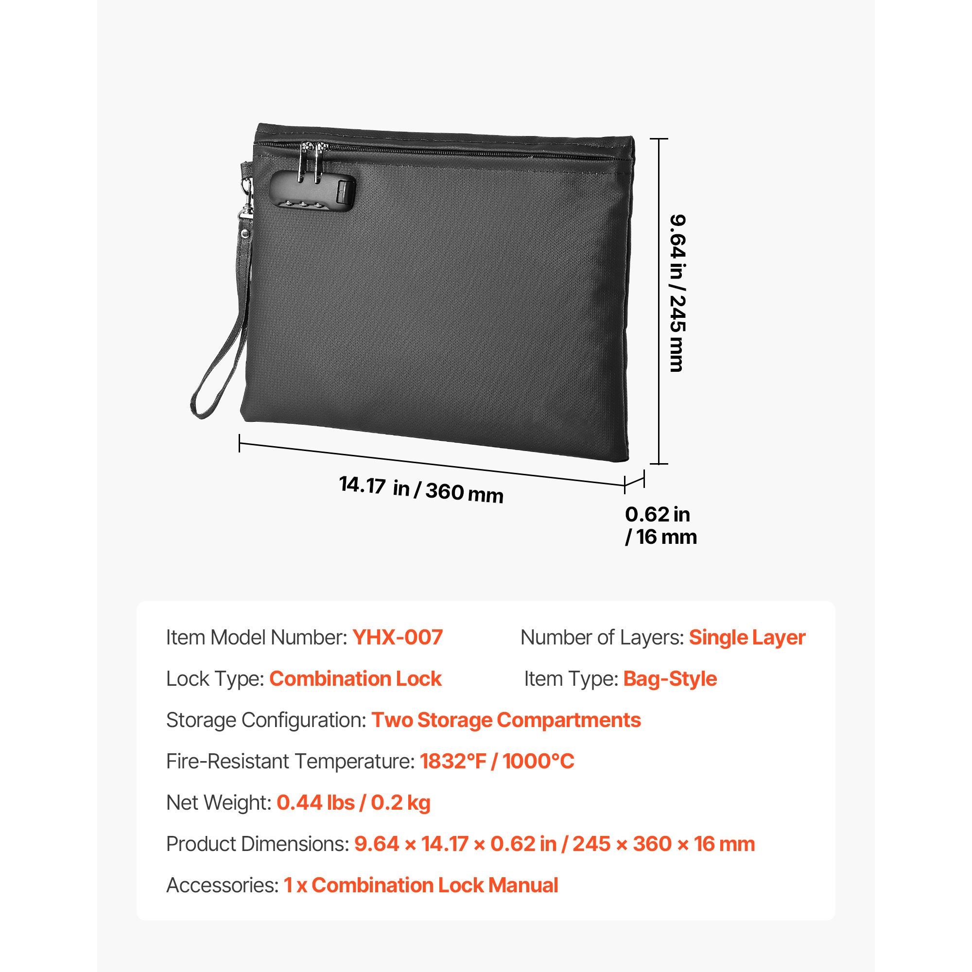 Fireproof Document Bag, 1832 F - Home Office For Passport 评论和价格