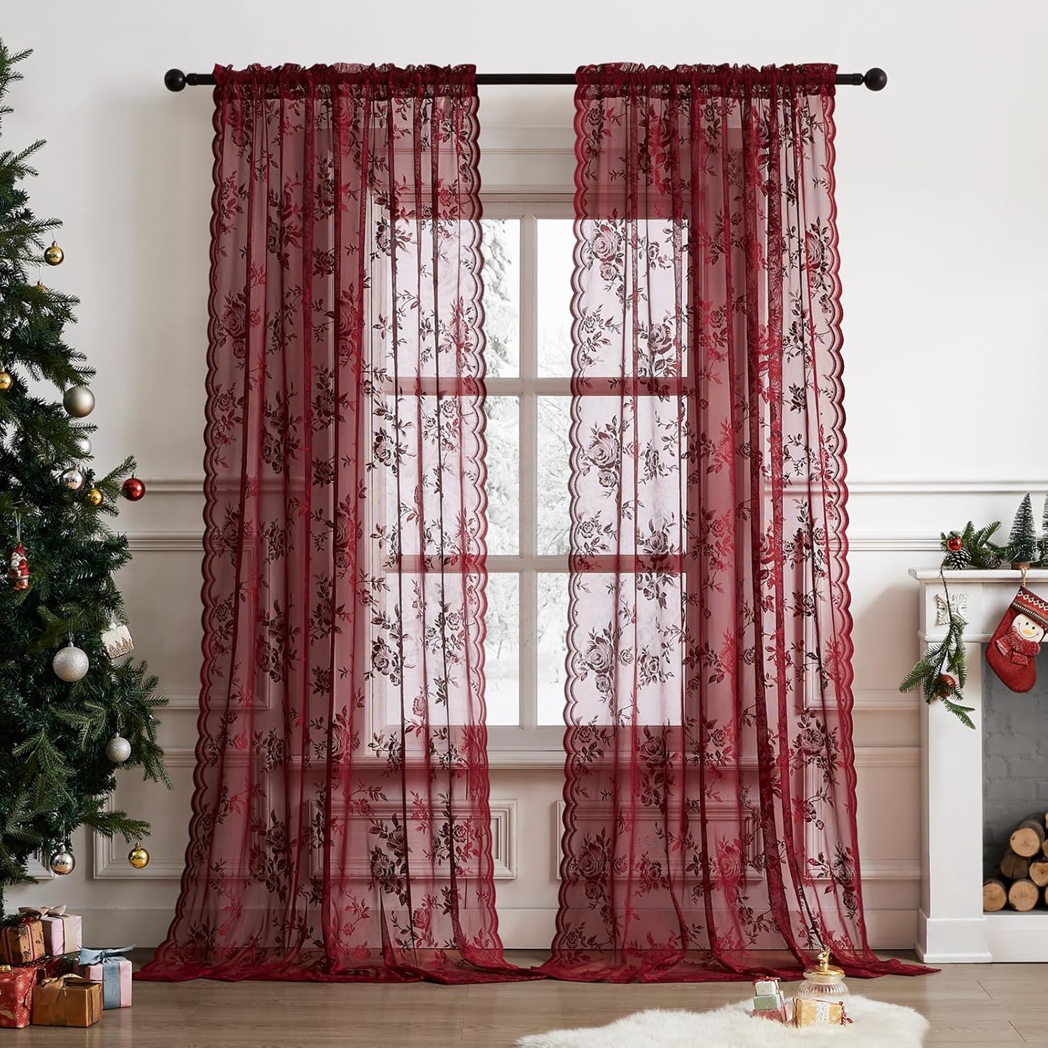 1 PC Burgundy Lace Curtains 45 - Home Office Setup Ideas 评论和价格