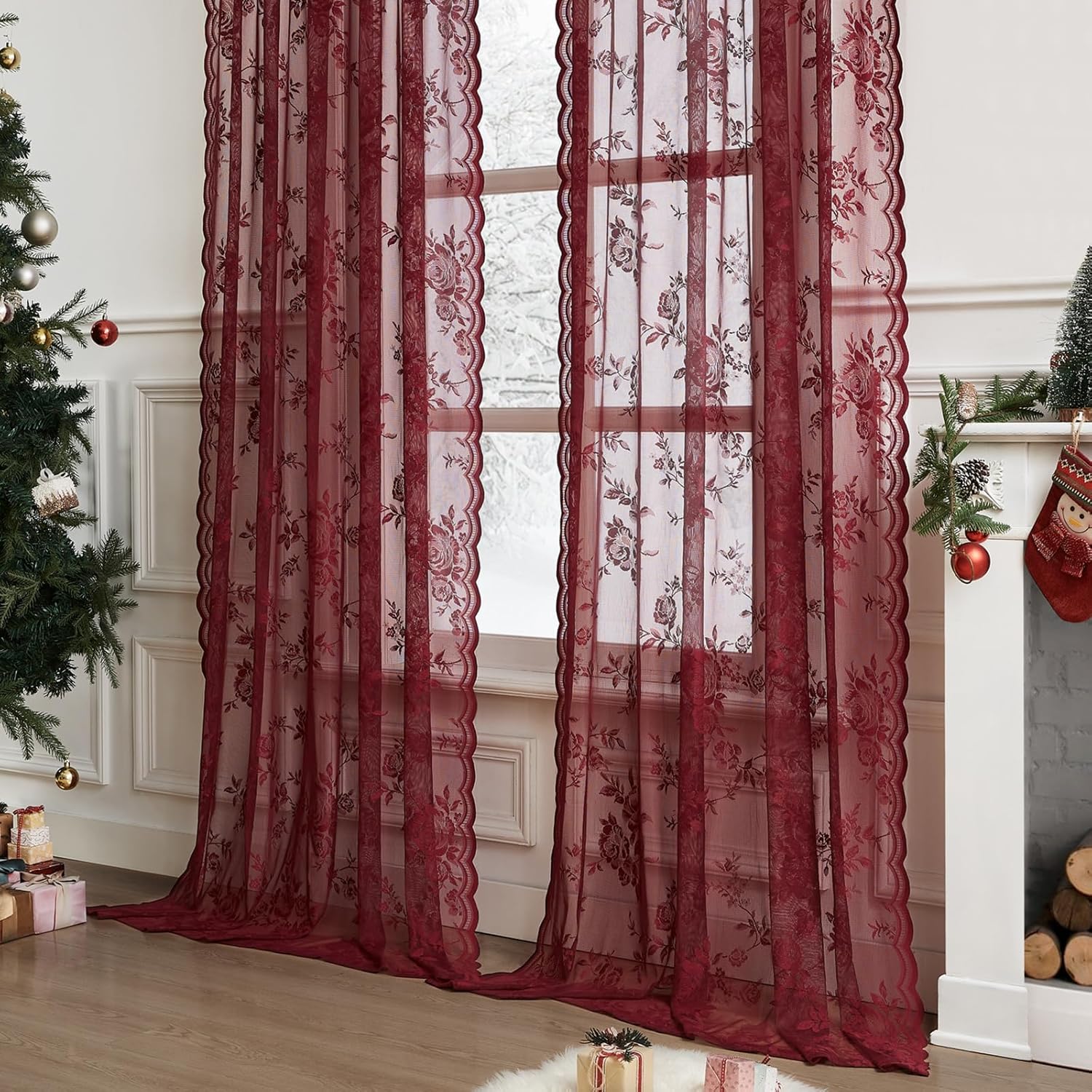 1 PC Burgundy Lace Curtains 45 - Home Office Setup Ideas 评论和价格