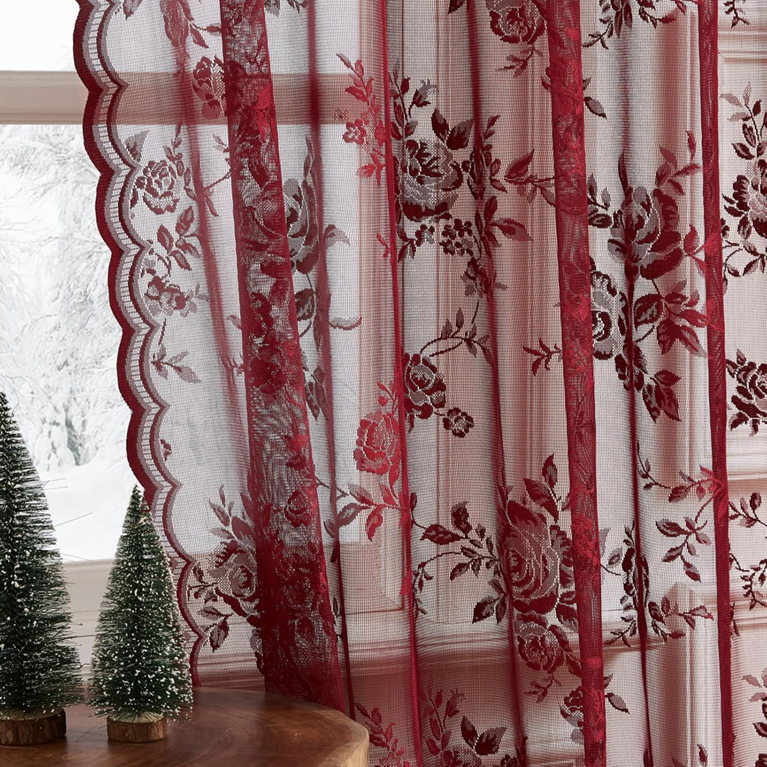 1 PC Burgundy Lace Curtains 45 - Home Office Setup Ideas 评论和价格