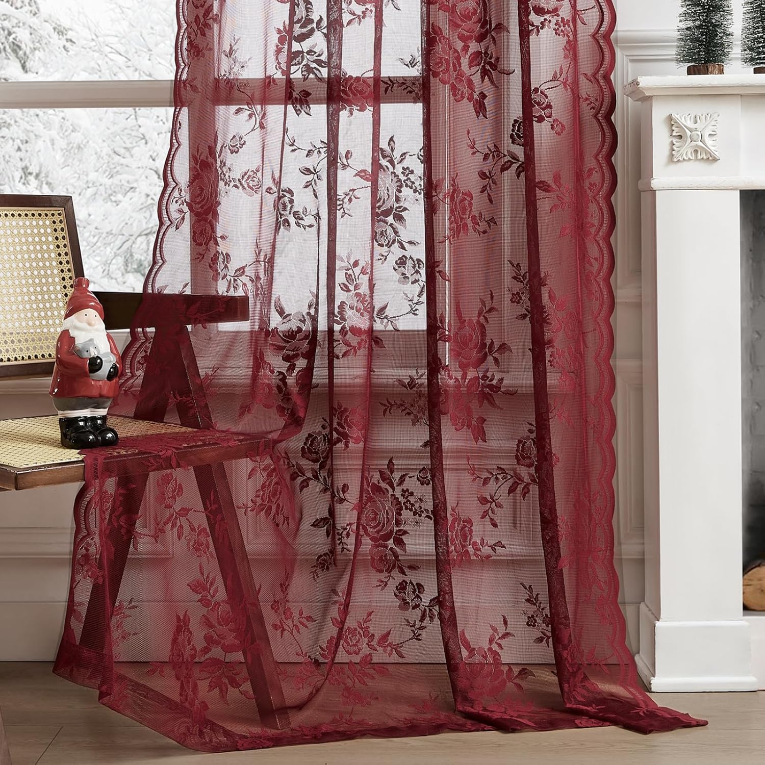 1 PC Burgundy Lace Curtains 45 - Home Office Setup Ideas 评论和价格